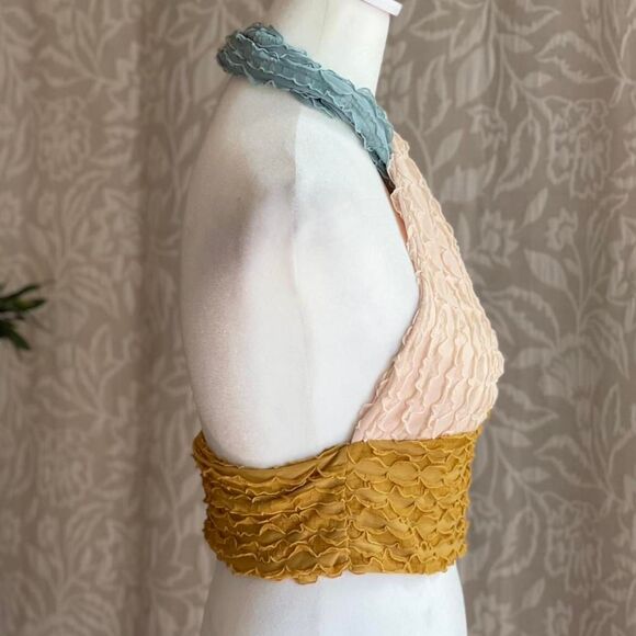 NWOT Cider Textured Color Block Cross Halter Fairycore Grunge Boho Top Size S - Picture 3 of 7